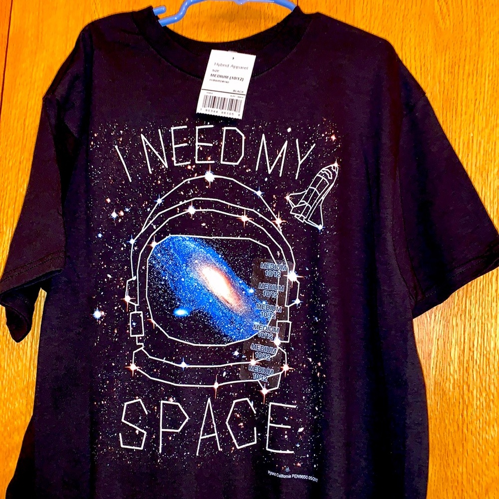 NEW I Need My Space t shirt astronaut helmet galaxy boy black white Milky Way